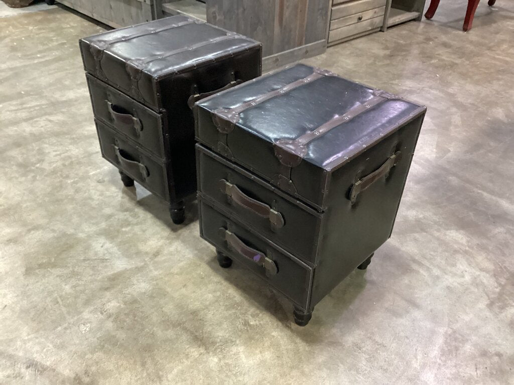 80941 Pair of Vintage Trunk 2 Drawer Side Tables 16x16x22