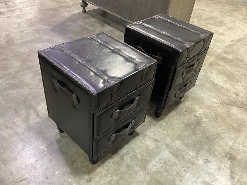 80941 Pair of Vintage Trunk 2 Drawer Side Tables 16x16x22