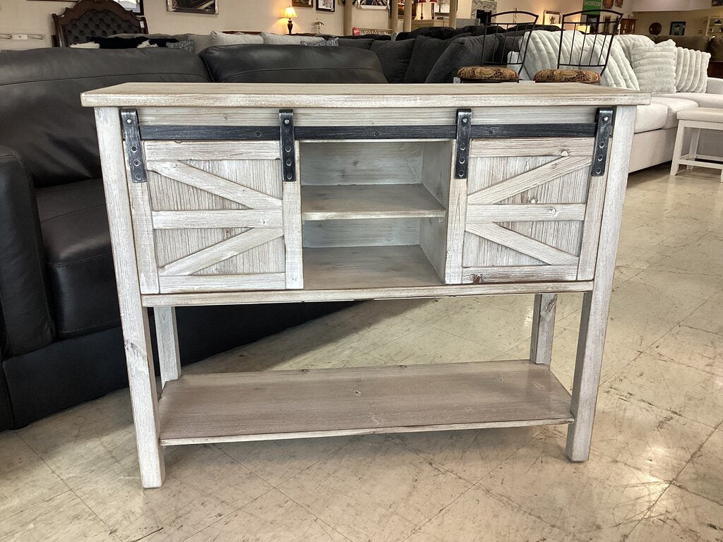 80976 White Washed Barn Door Hall Console 40x14x32