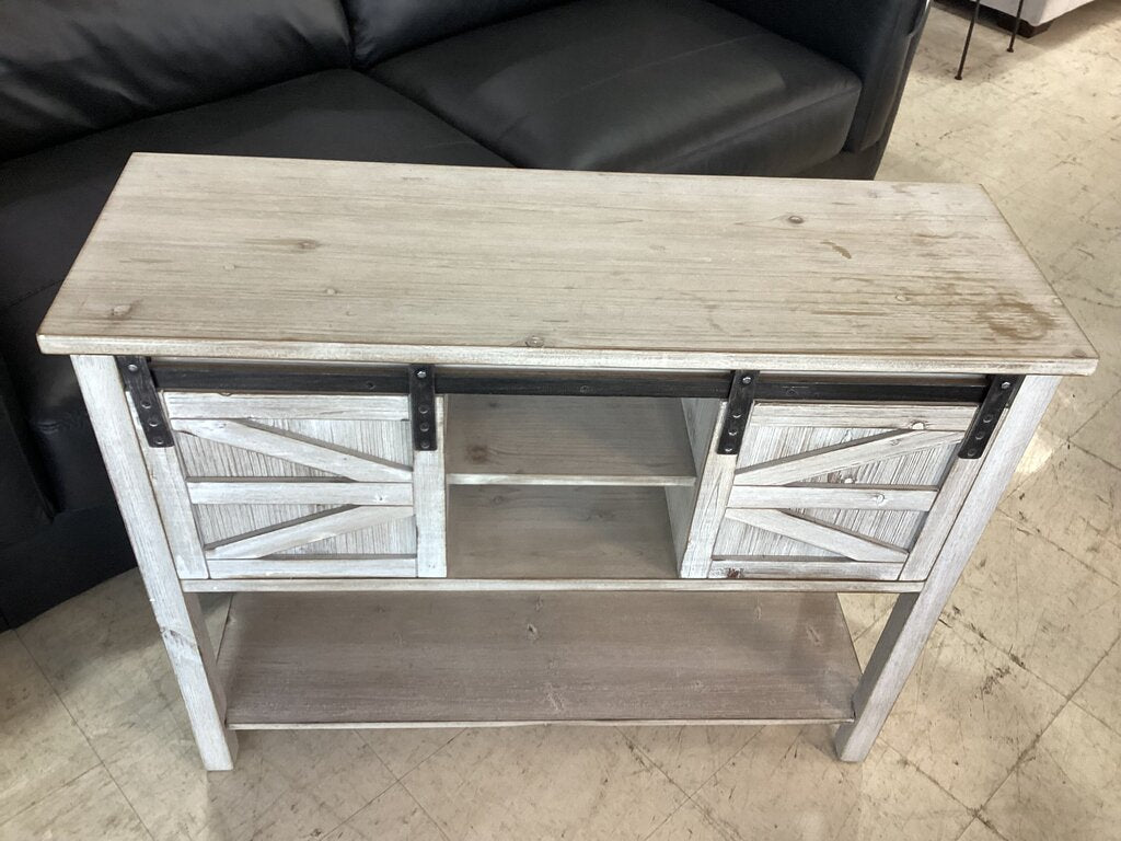 80976 White Washed Barn Door Hall Console 40x14x32