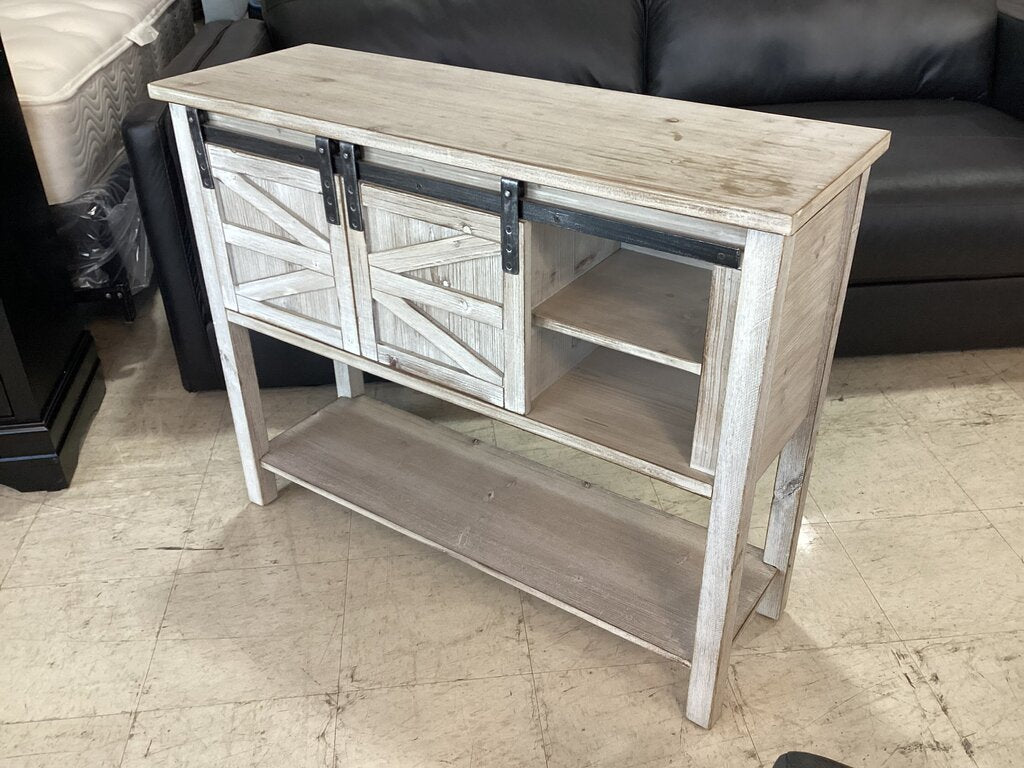 80976 White Washed Barn Door Hall Console 40x14x32