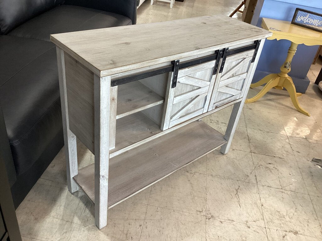 80976 White Washed Barn Door Hall Console 40x14x32