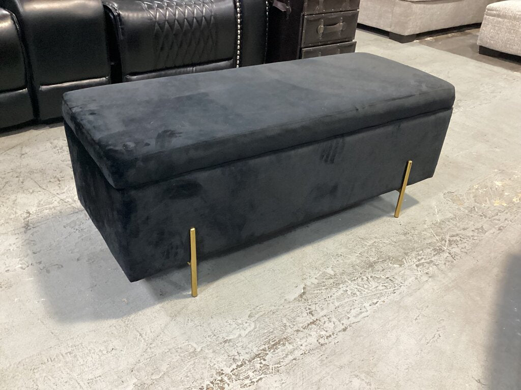 80966 (8530-2) Black Velvet Storage Ottoman Bench 45x18x18