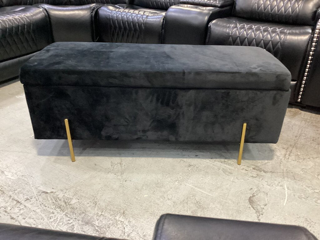 80966 (8530-2) Black Velvet Storage Ottoman Bench 45x18x18