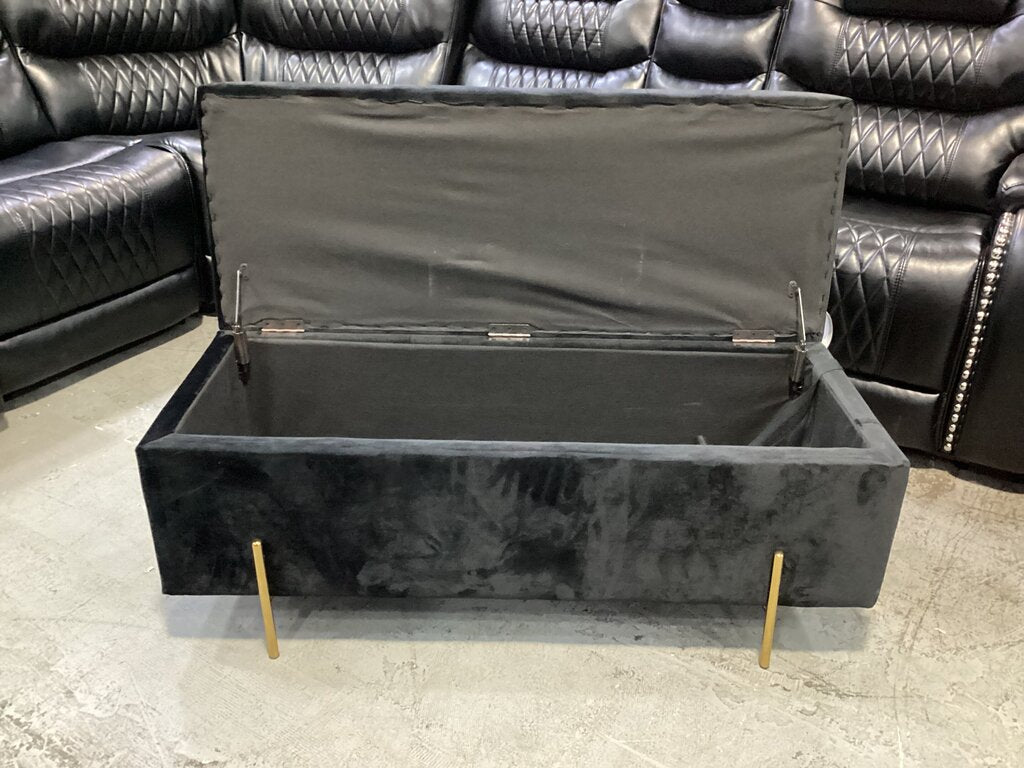 80966 (8530-2) Black Velvet Storage Ottoman Bench 45x18x18