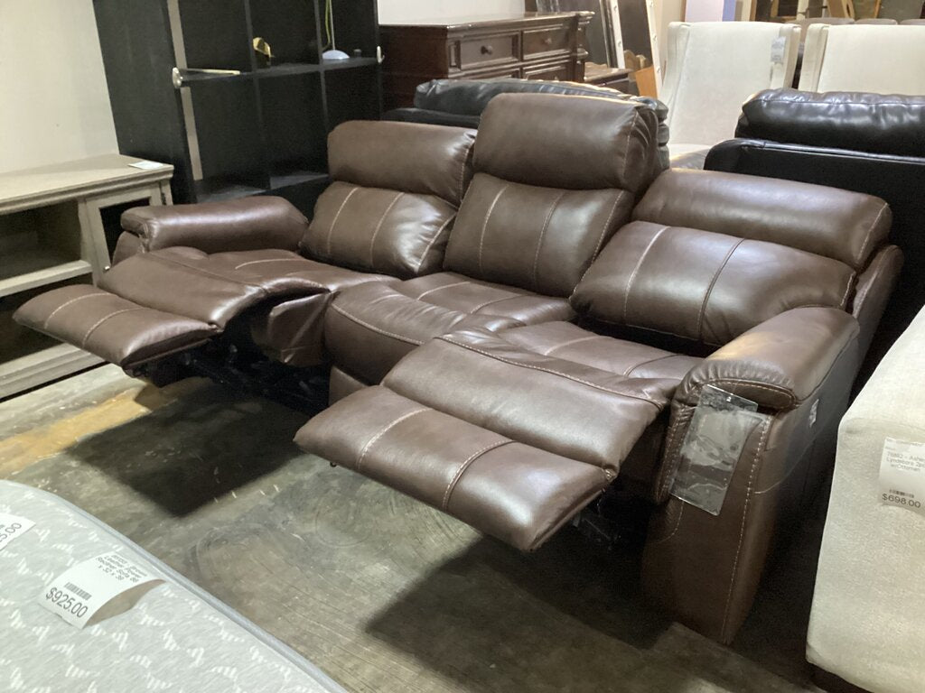 85133 - Brown Leather Power Recliner Sofa 86x32x39