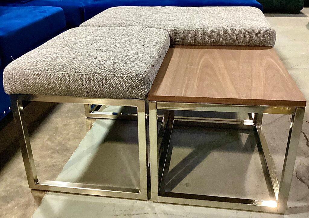 85161 - Jonathan Louis Jigsaw Brushed Nickel Ottoman