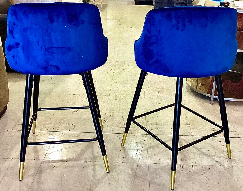85158 Pair of Swivel Modern Blue Counter Height Chairs 20x18x36