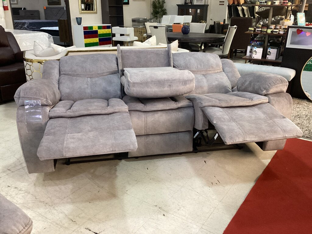 Emerson Silver Gray NEW Motion Reclining Sofa w/Drop Down Tray 86x30x40 -(665020)