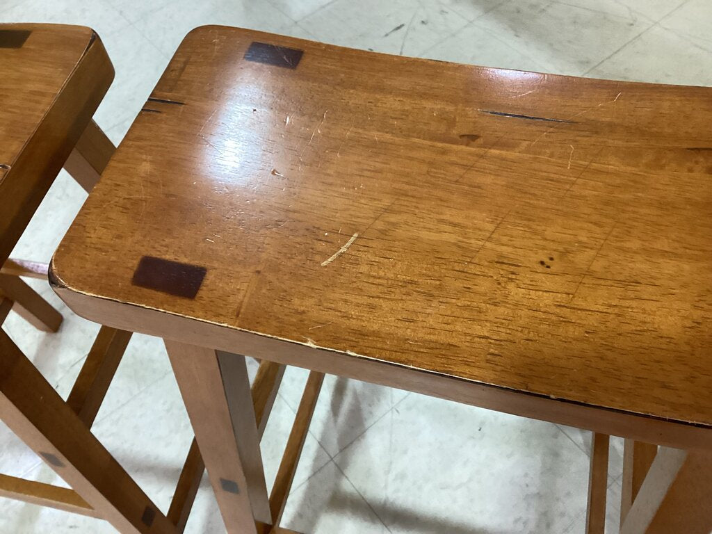 85405 - Pair of Brown Wooden Bar Height Stools 18x9x29