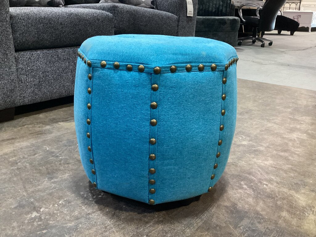 85452 Blue Nail Head Ottoman 17x17x17