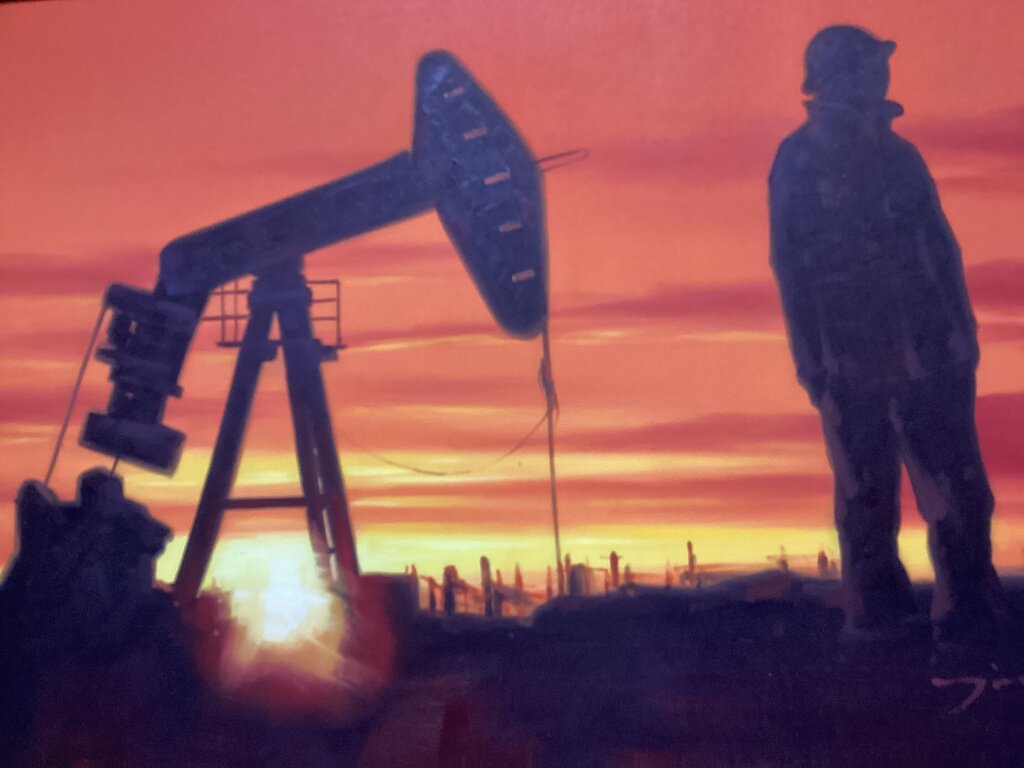 85475 (8535-6) Pump Jack Sunset Framed Painting 44x32