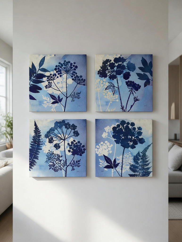 85467 - Blue 4-Piece Canvas Wall Art 18x18