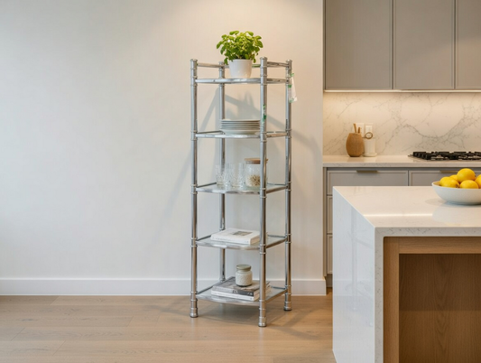 85775 Chrome Metal and Glass Storage Shelf 13x14x51