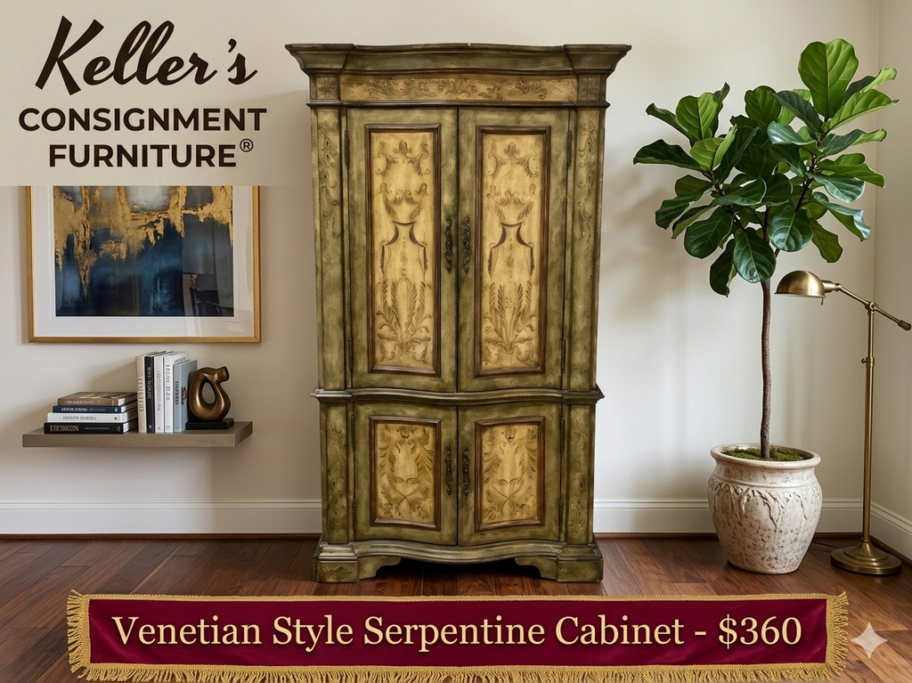85426 - Ventian Style Decorated Serpentine Cabinet w/Multi Plug 43x29x79