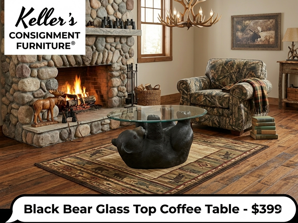 85065 - Black Bear Glass Top Coffee Table 28x17
