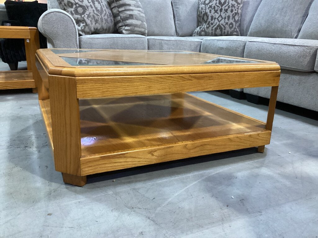85993 - Oak and Glass Coffee Table 38x38x16