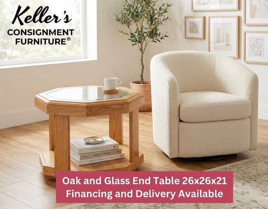 85996 - Oak and Glass End Table 26x26x21