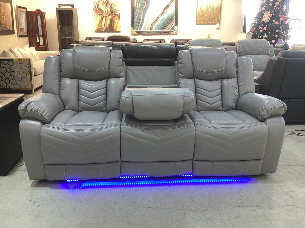 Navigator Gray NEW Reclining Sofa w/Console, USB & C, LED Lights 86x38x41 (853020)