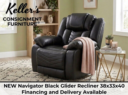 Navigator Black NEW Glider Recliner 38x33x40 (653222)