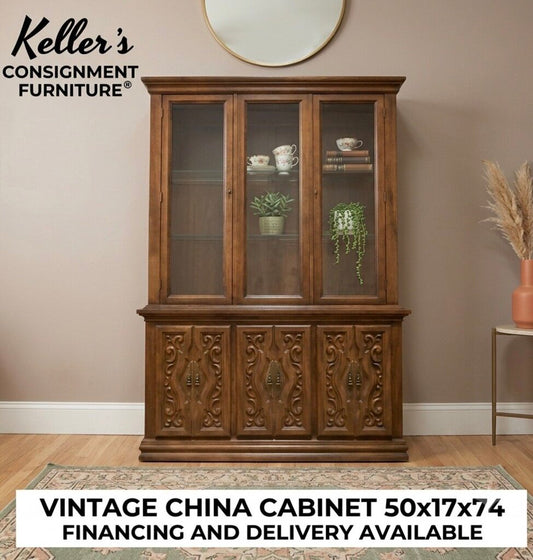 86099 - Vintage Wood China Cabinet 50x17x74