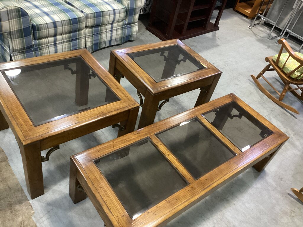 86123 Glass Top 3pc Occasional Set (23x59x16)(29x23x22)(29x29x21)