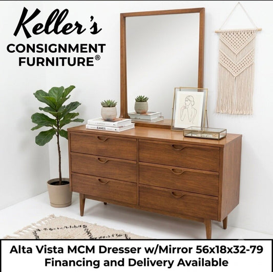 86164 Lane Alta Vista MCM 6 Drawer Dresser w/Mirror (56x18x32)(m-28x4x38)