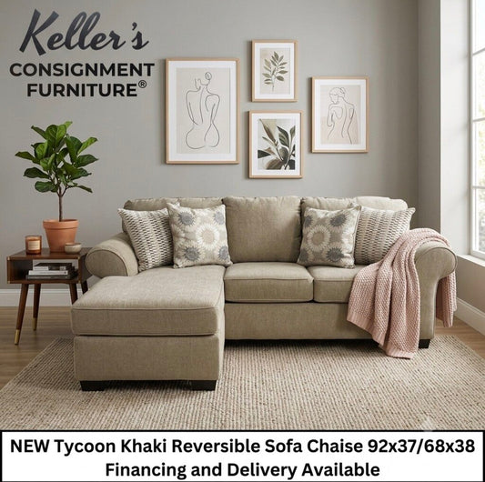 Tycoon Khaki NEW Reversible Sofa Chaise 92x37-68x38 (5343/5345-TYCK)