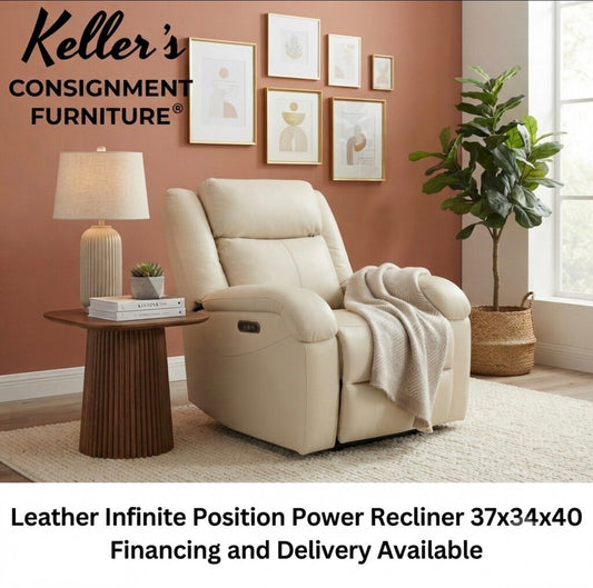 86234 - Cream Leather Infinite-Position Power Recliner 37x34x40