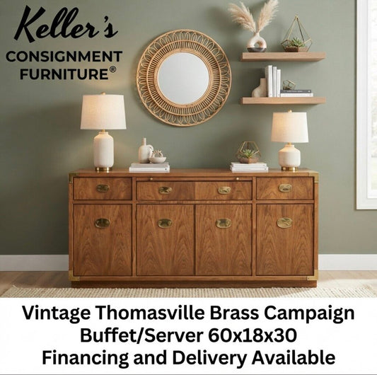 86100 - Vintage Thomasville Brass Campaign Buffet/Server 60x18x30