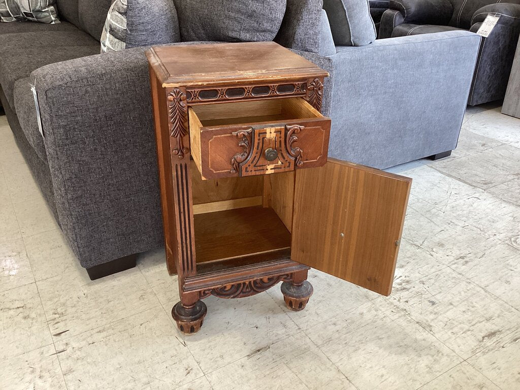 86277 French Walnut Commode Nightstand 15x13x28