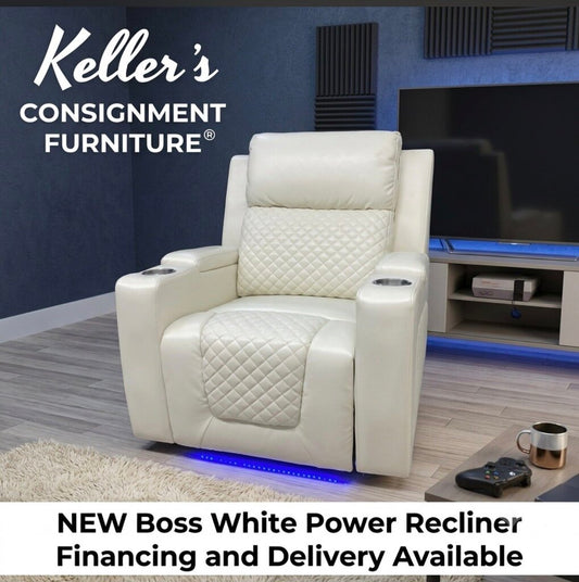 Boss White NEW Power Recliner w/LED 35x33x41 (697192)