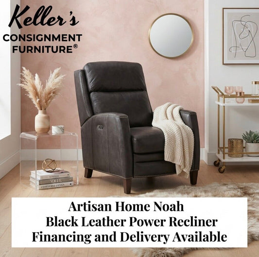 86336 - Artisian Home Noah Black Leather Power Recliner 28x37x41