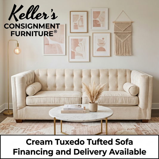 86367 Cream Tuxedo Tufted Sofa 86x34x32