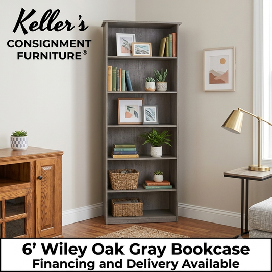 Wiley Oak Gray NEW 6ft Bookcase 26x12x72