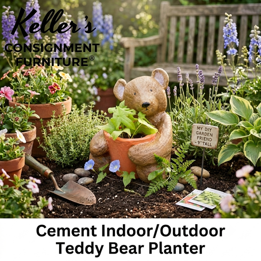 86370 - Handmade Cement Teddy Bear Planter 10x9x9