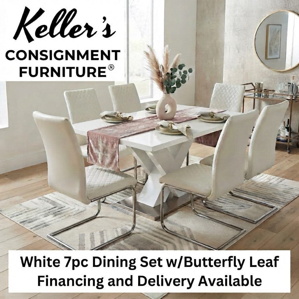 White 7pc Dining Set w/Butterfly Leaf