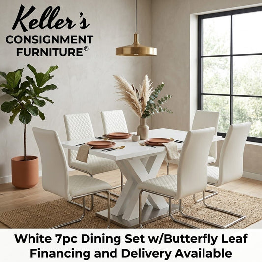 White 7pc Dining Set w/Butterfly Leaf