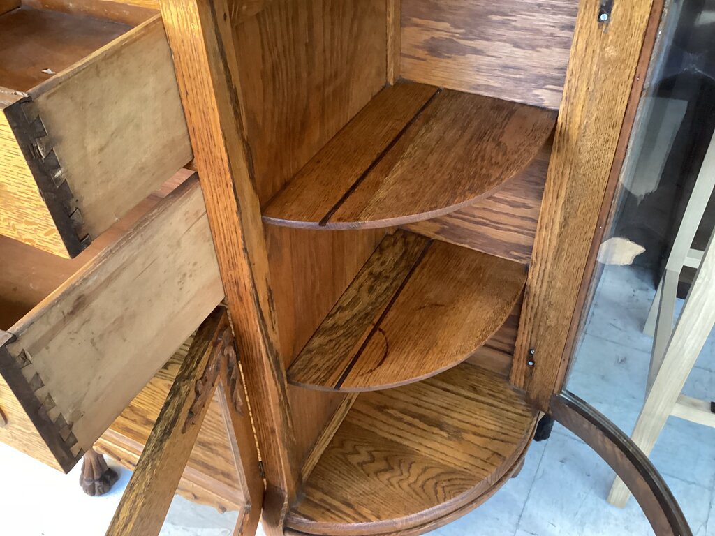 86428 Antique Quarter-Sawn Oak Curved Glass Sideboard Buffet