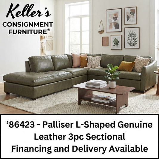 86423 - Palliser L-Shaped Genuine Leather 3pc Sectional 130x107x33