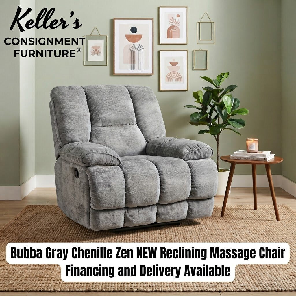 Bubba Gray Chenille Zen NEW Motion Massage Chair 41x35x42 (0627092)