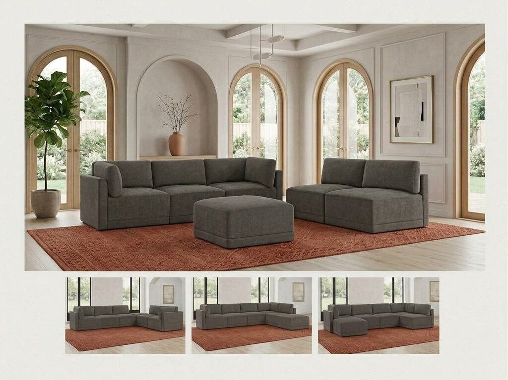 86626 - Modular 6pc Gray Waterfall Seat Sectional 70x140x34h