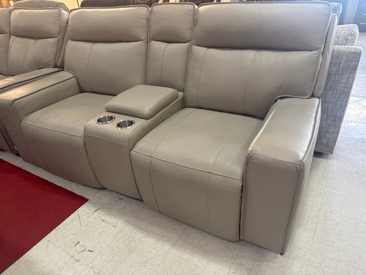 86602 - Greige Top Grain Leather Power Loveseat