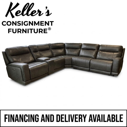 86729 - Simon Li Gray Leather 6pc Sectional w/Power Headrests 131x118x40x41h
