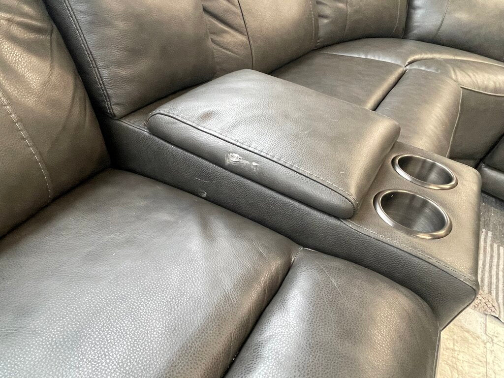 86729 - Simon Li Gray Leather 6pc Sectional w/Power Headrests 131x118x40x41h