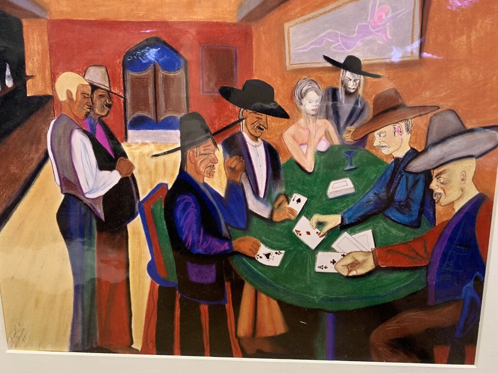 74023 - Matted Print "Cowboy Poker" Signed By Rod Grier 20x16