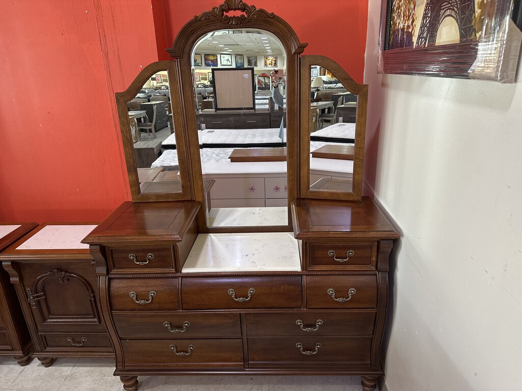 77959 (8326-3) Stanley Marble Top Dresser w/Mirror 58x21x39/80