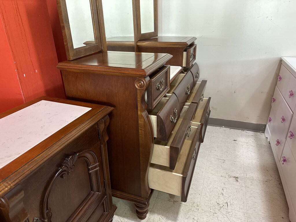 77959 (8326-3) Stanley Marble Top Dresser w/Mirror 58x21x39/80