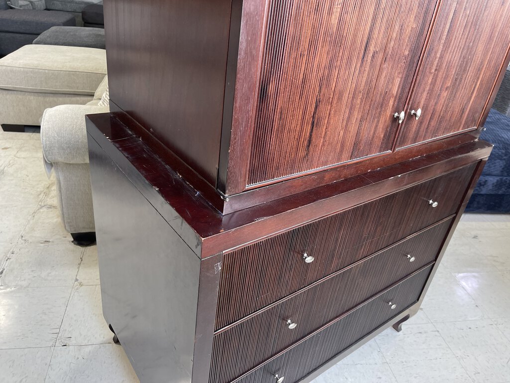 79204 (8393-7) Barbara Barry Reeded Mahogany 2pc Armoire 48x24x78
