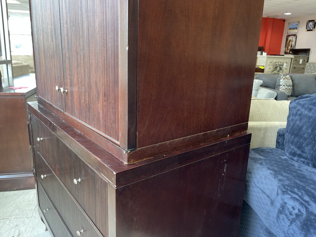 79204 (8393-7) Barbara Barry Reeded Mahogany 2pc Armoire 48x24x78